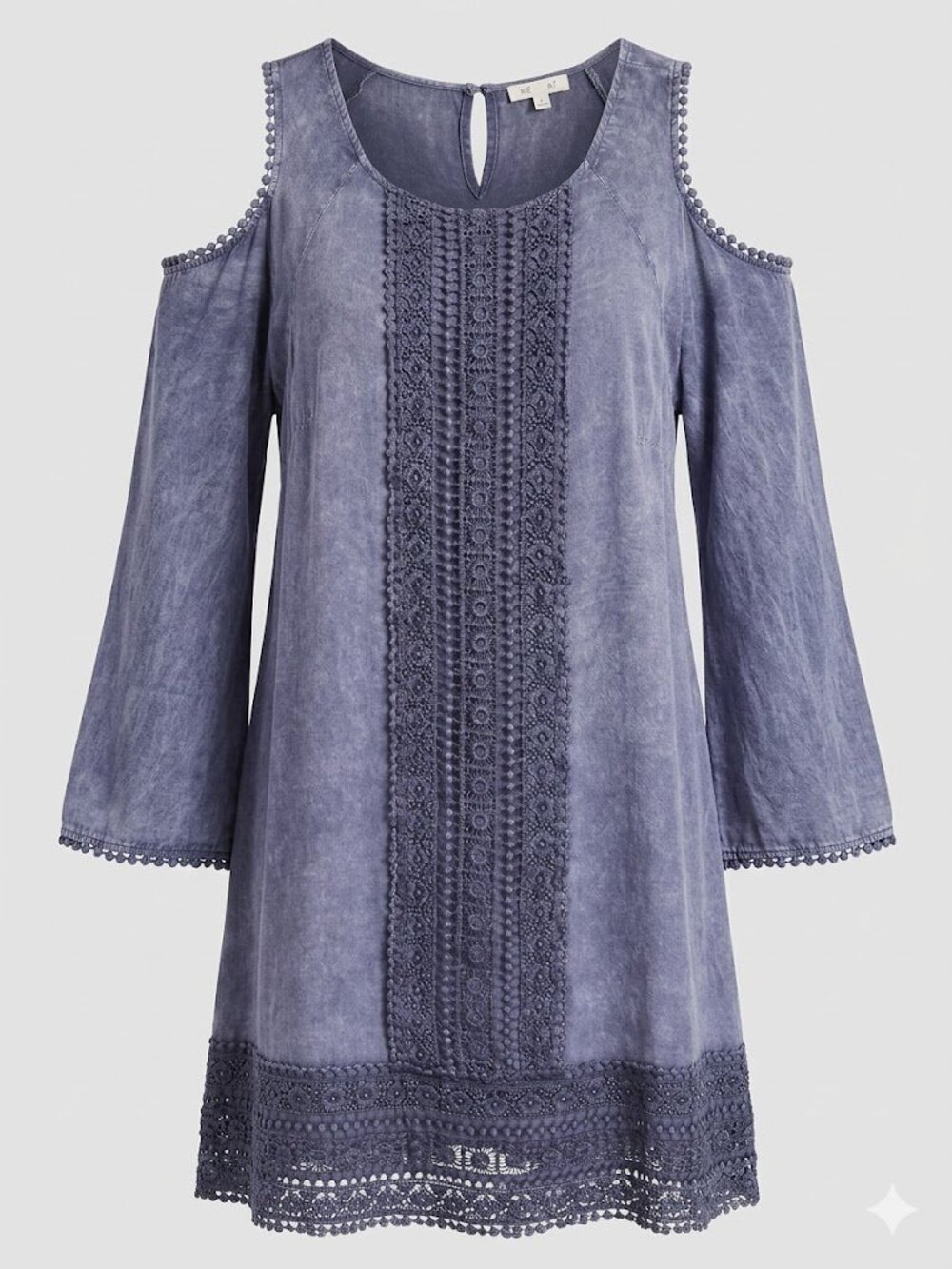 En Crème Blue Chambray Embroidered Tunic Dress